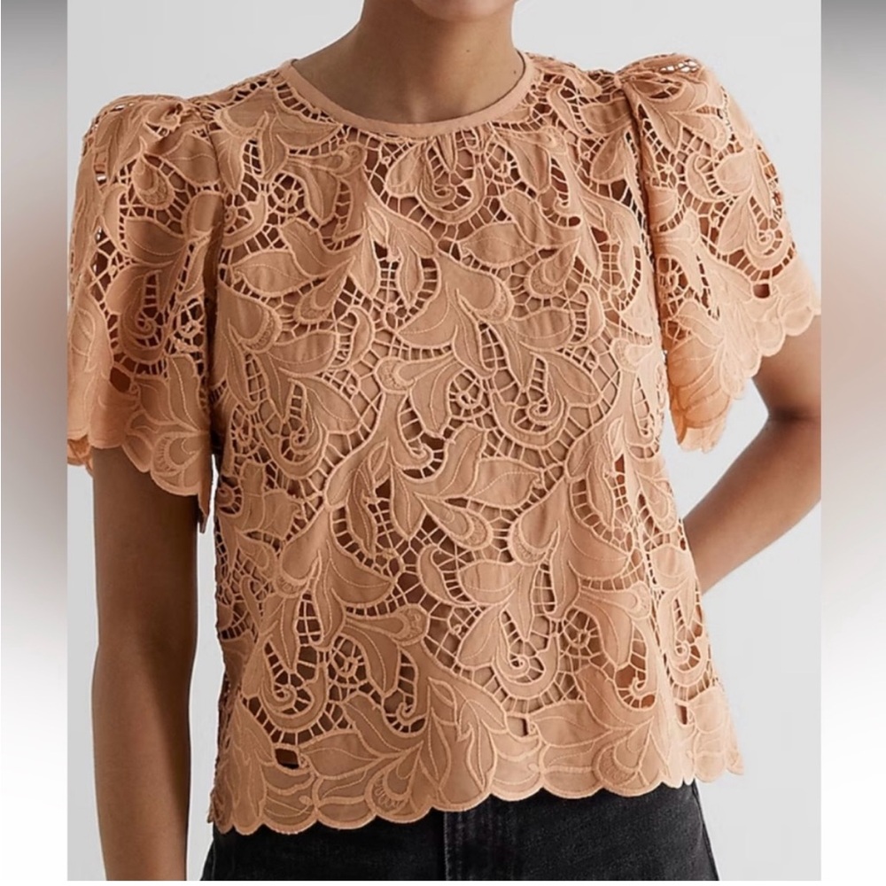 Express Embroidered Crochet Puff Sleeve Top | US M